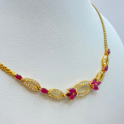 Vintage Necklace - 750 Yellow Gold Rubies &amp; Diamonds