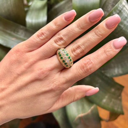 Bague Jonc Pavée - Or Jaune 750 Diamants & Émeraudes