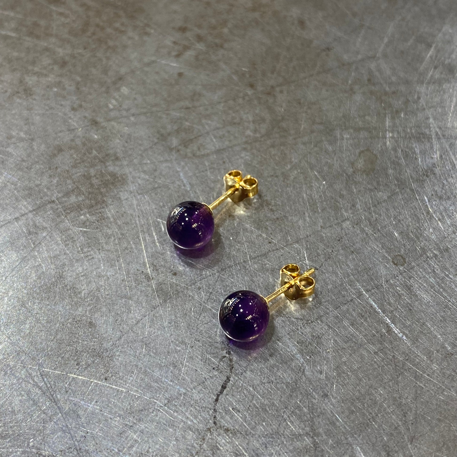 Boucles D'Oreilles - Or Jaune 750 & Améthystes Neuf