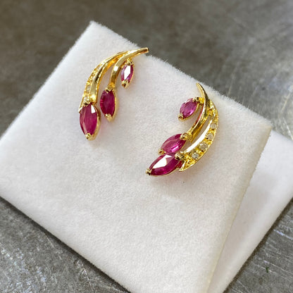 Boucles D'oreilles - Or Jaune 750 & Rubis