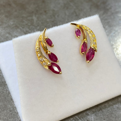 Boucles D'oreilles - Or Jaune 750 & Rubis