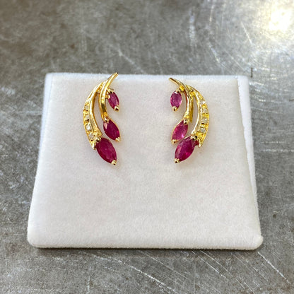 Boucles D'oreilles - Or Jaune 750 & Rubis