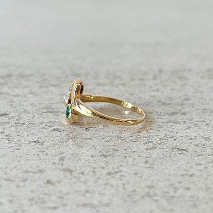 Bague Vintage - Or Jaune 750 Émeraudes & Diamant