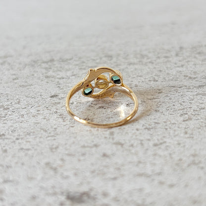 Bague Vintage - Or Jaune 750 Émeraudes & Diamant