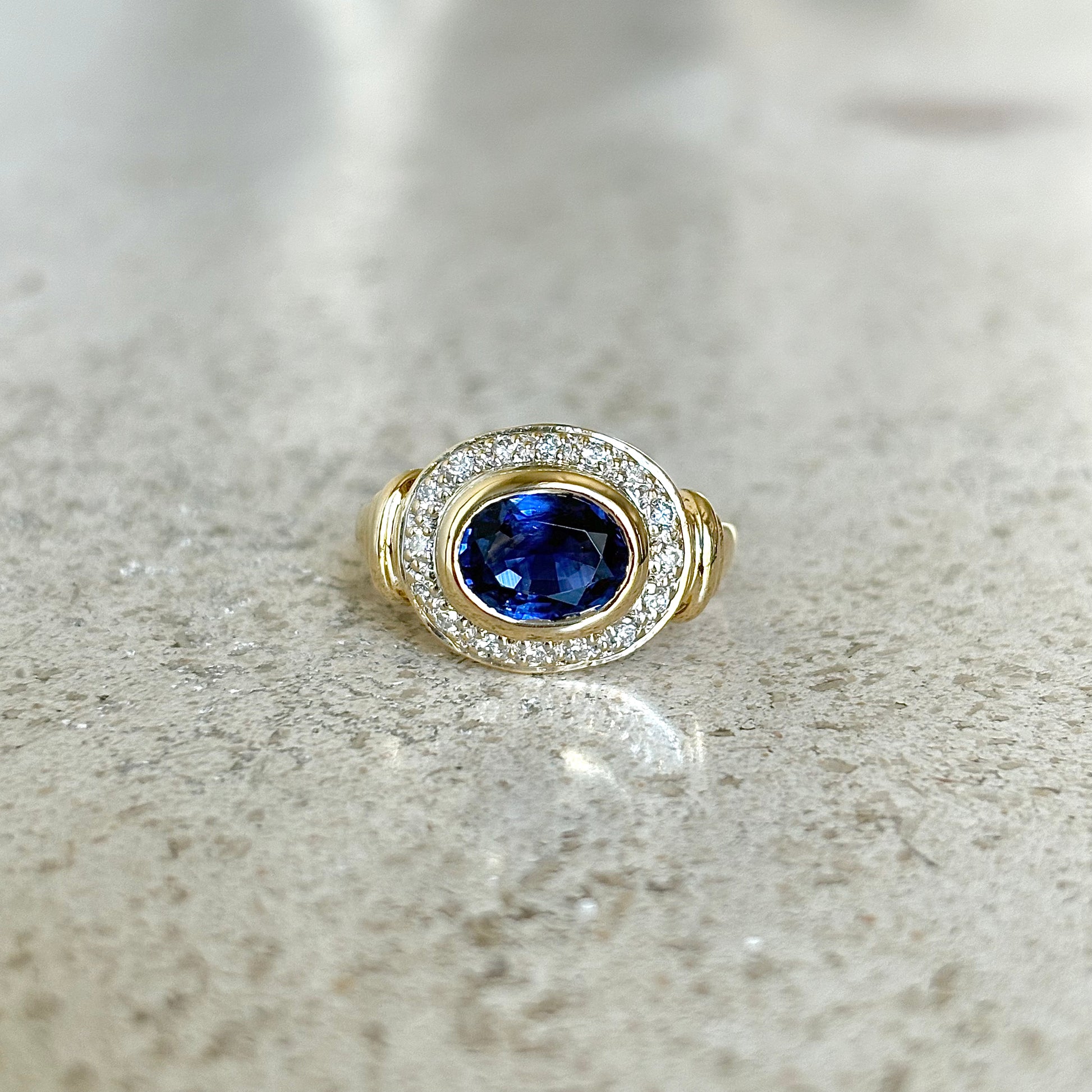 Bague Marguerite Vintage - Or Jaune 750 Saphir & Diamants