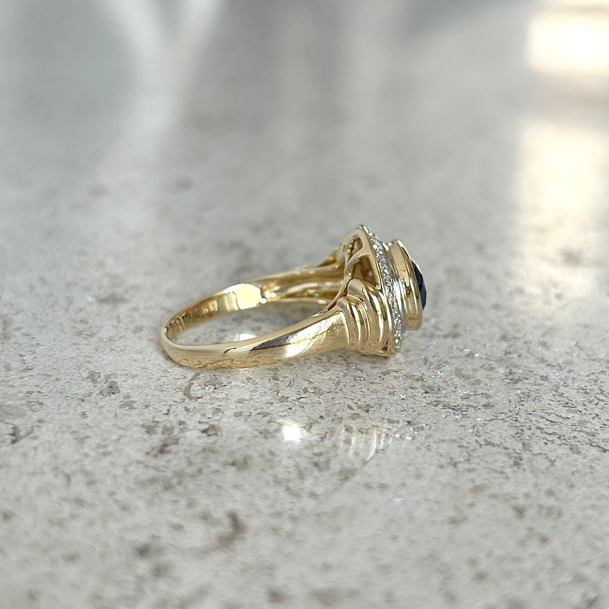 Bague Marguerite Vintage - Or Jaune 750 Saphir & Diamants