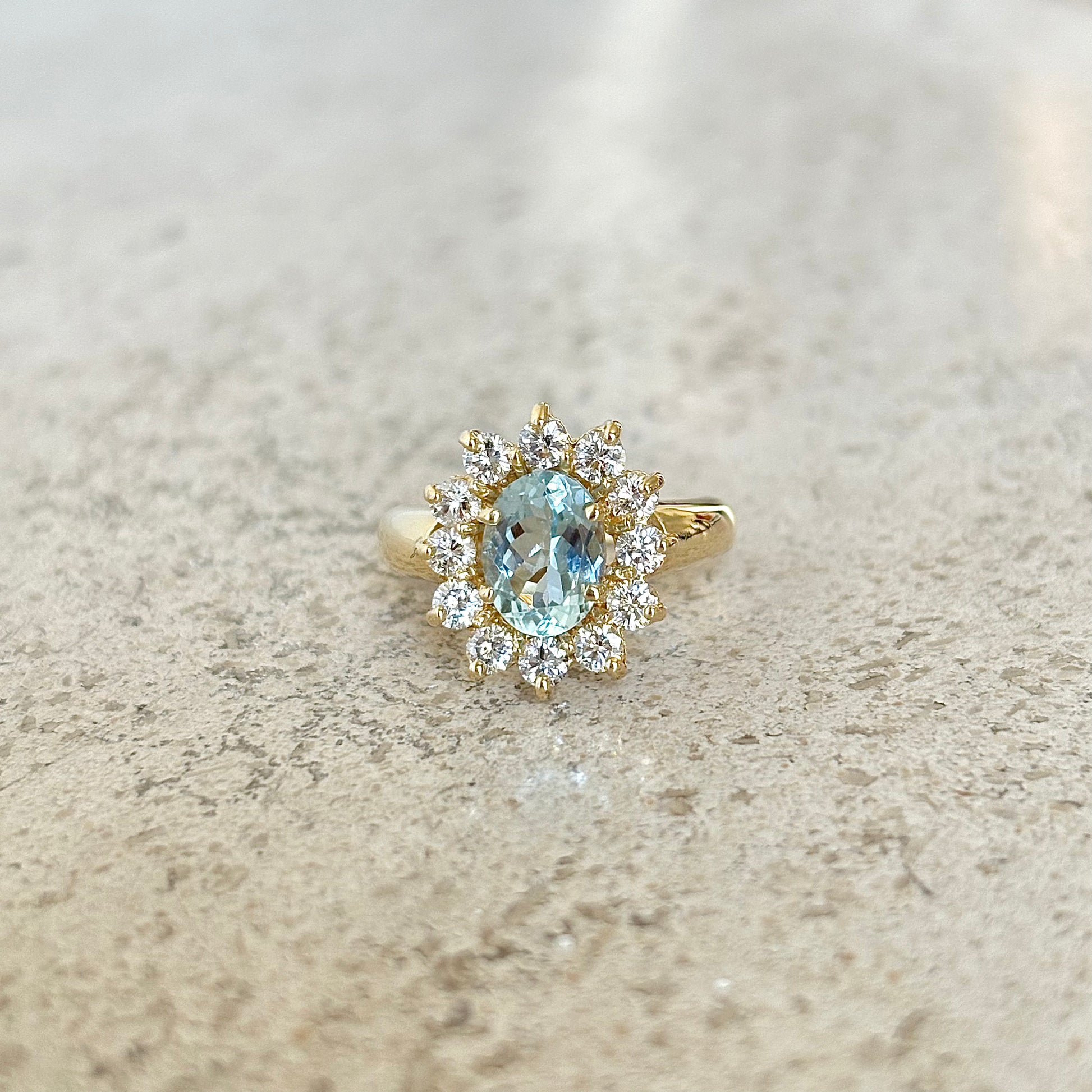 Bague Marguerite - Or Jaune 750 Aigue-Marine & Diamants