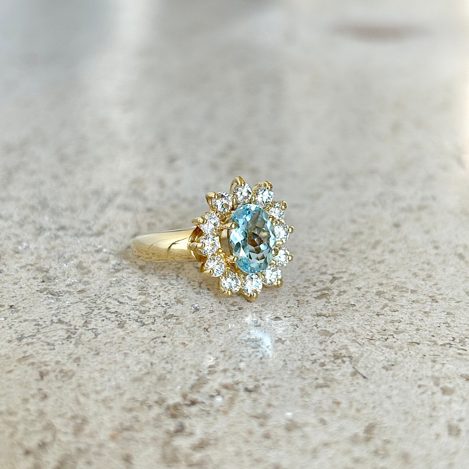 Bague Marguerite - Or Jaune 750 Aigue-Marine & Diamants