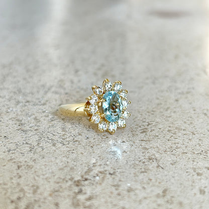 Bague Marguerite - Or Jaune 750 Aigue-Marine & Diamants