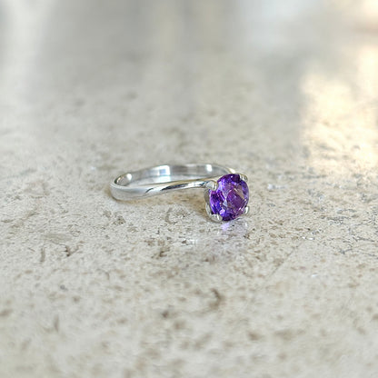 Bague Solitaire - Or Blanc 750 & Améthyste