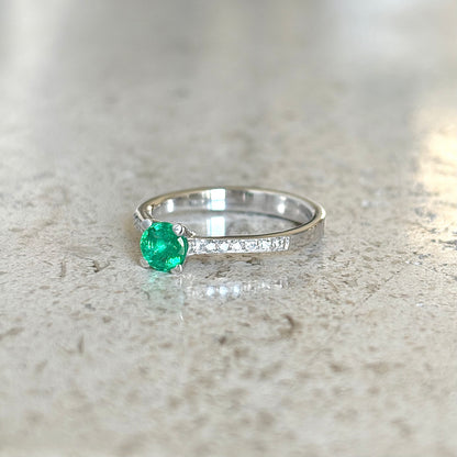 Bague Solitaire - Or Blanc 750 Émeraude & Diamants