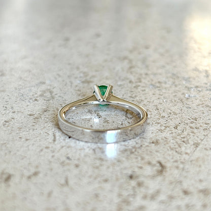 Bague Solitaire - Or Blanc 750 Émeraude & Diamants