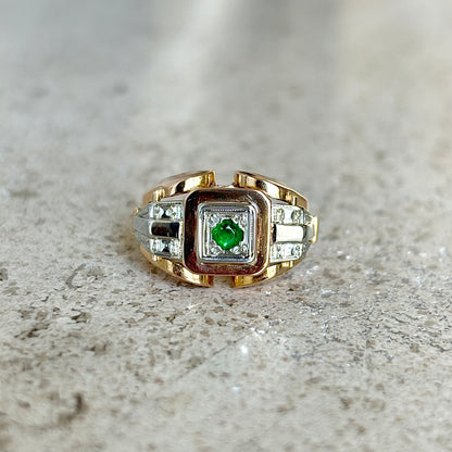 Bague Tank Vintage - Or Jaune 750 & Émeraude