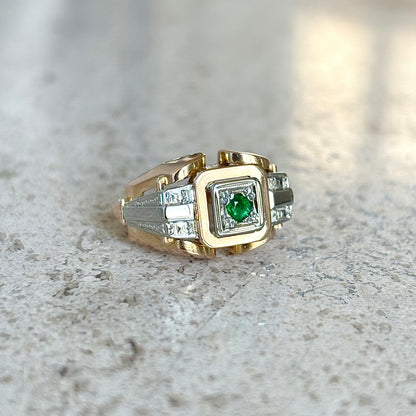 Bague Tank Vintage - Or Jaune 750 & Émeraude