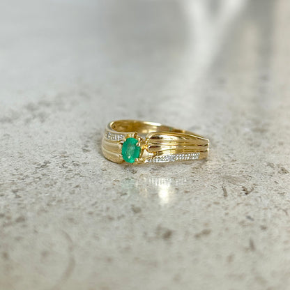 Bague Solitaire - Or Jaune 750 & Émeraude