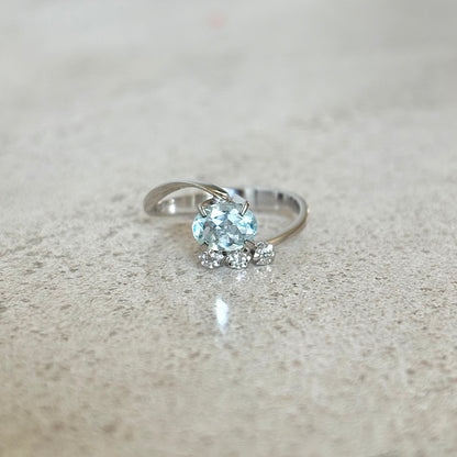 Bague Trilogie - Or Blanc 750 Aigue-Marine & Diamants