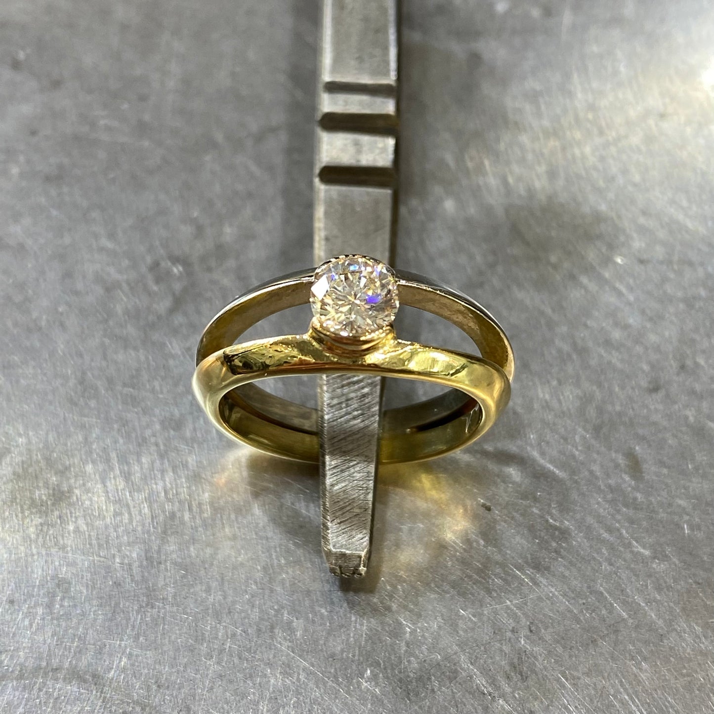 Bague Solitaire Bicolore - Or Jaune/Blanc 585 & Diamants