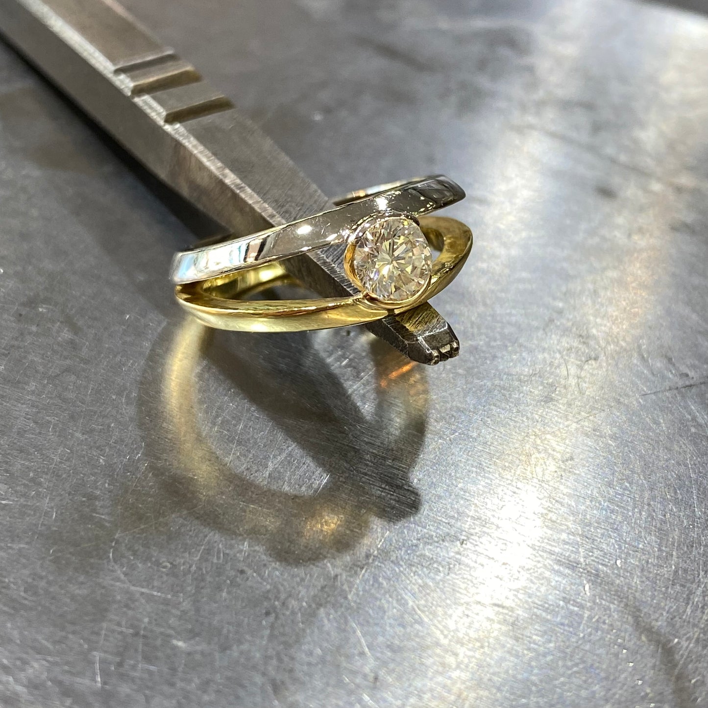 Bague Solitaire Bicolore - Or Jaune/Blanc 585 & Diamants