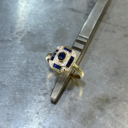 Bague Vintage Art Déco - Or Jaune 750 & Saphirs