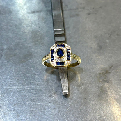 Bague Vintage Art Déco - Or Jaune 750 & Saphirs
