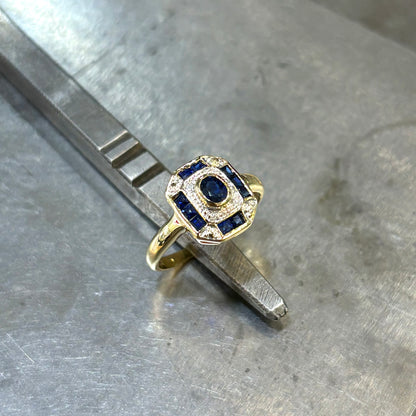 Bague Vintage Art Déco - Or Jaune 750 & Saphirs