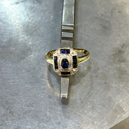 Bague Vintage Art Déco - Or Jaune 750 & Saphirs
