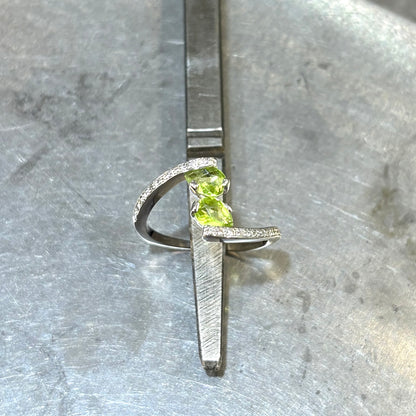 Bague Toi & Moi - Or Blanc 750 Diamant & Péridots