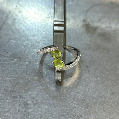 Bague Toi & Moi - Or Blanc 750 Diamant & Péridots