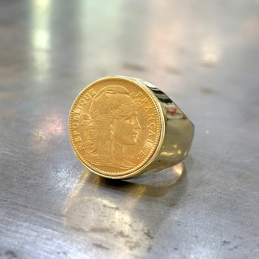 Bague Pièce - Or Jaune 750 & Pièce 10 Francs Marianne Coq
