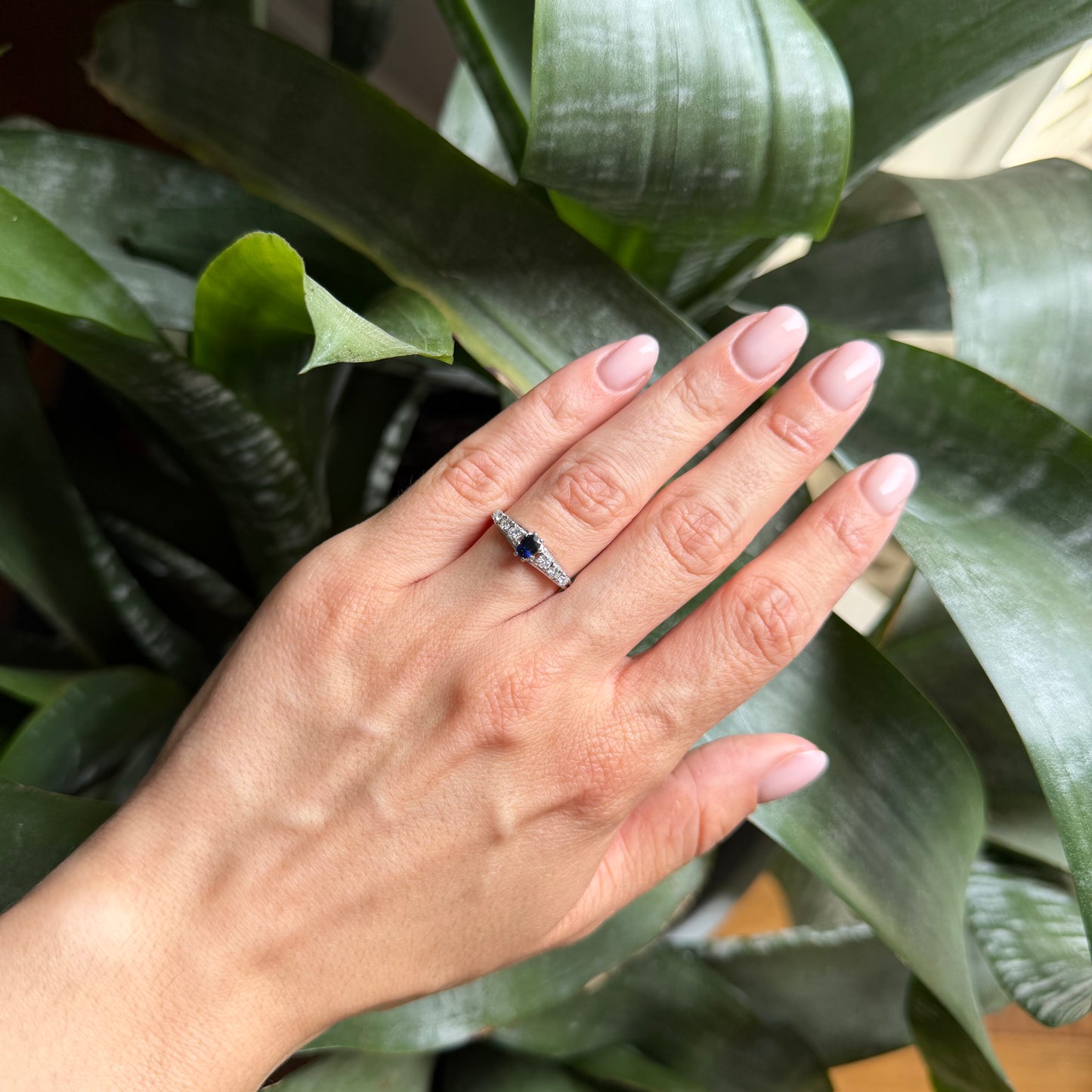 Bague Solitaire Vintage - Or Blanc 750 Saphir & Diamants