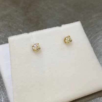 Boucles D'oreilles Puces Solitaire - Or Jaune 750 & Diamants