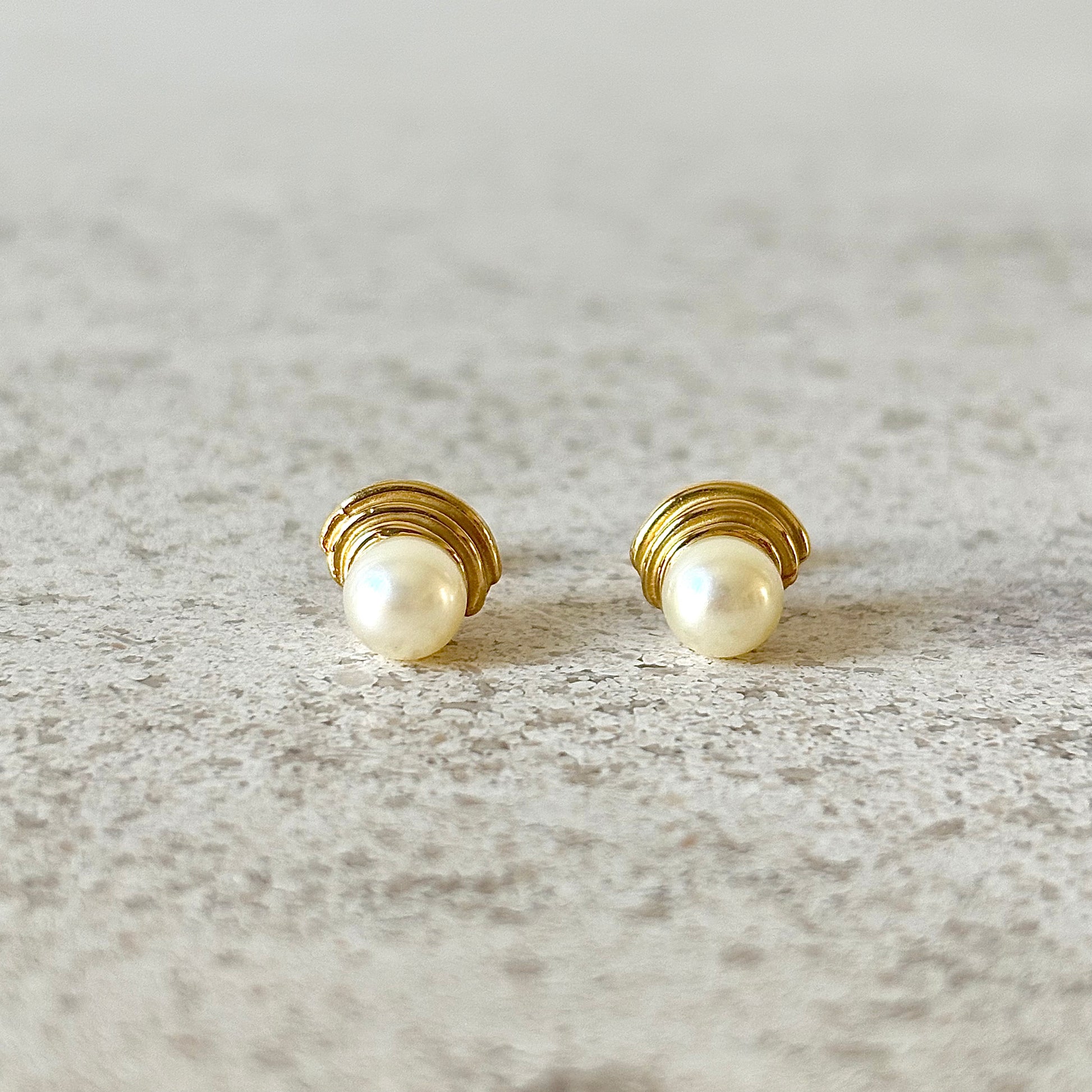 Boucles D'oreilles Puces Vintage - Or Jaune 750 & Perles