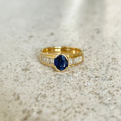 Bague Jonc - Or Jaune 750 Saphir & Diamants