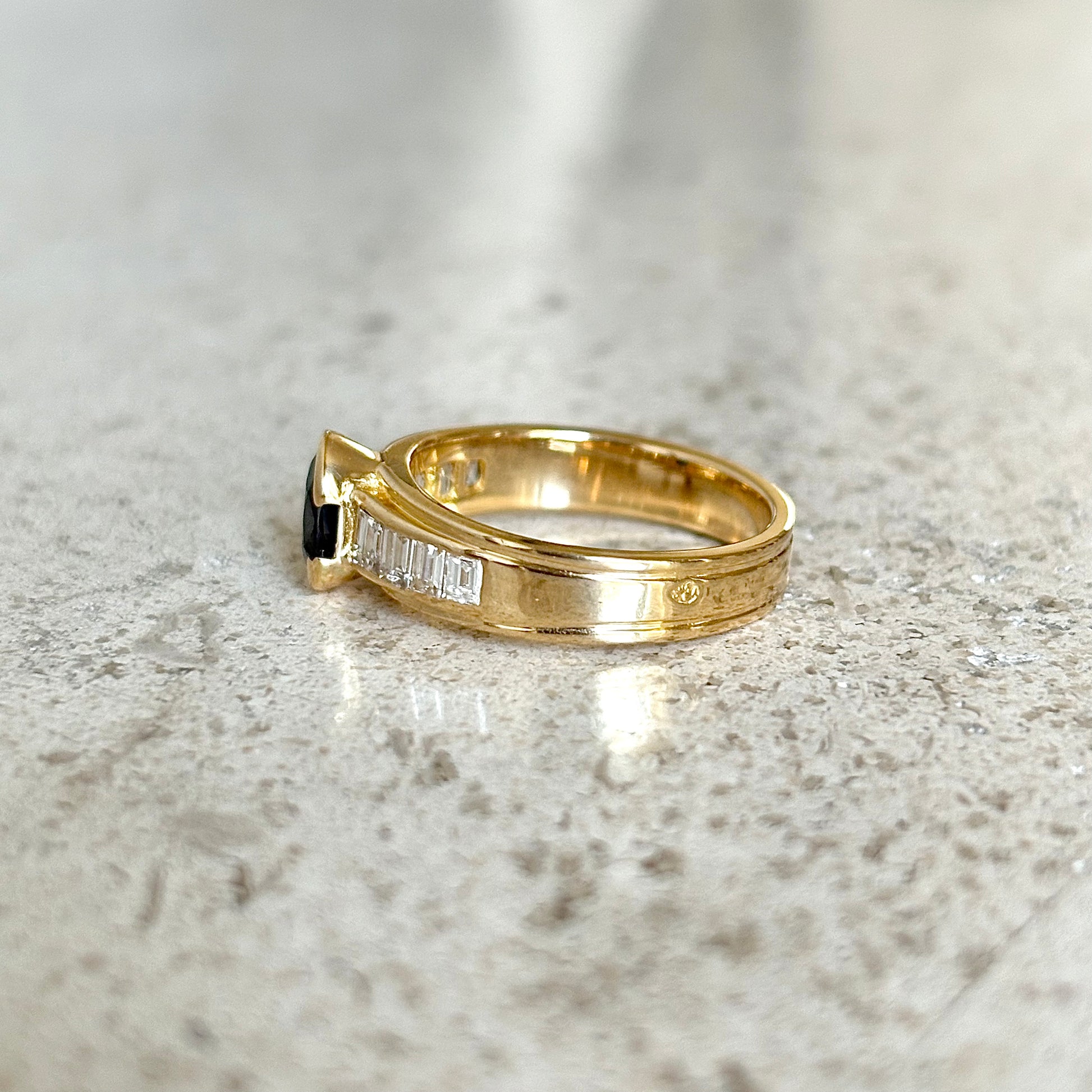 Bague Jonc - Or Jaune 750 Saphir & Diamants