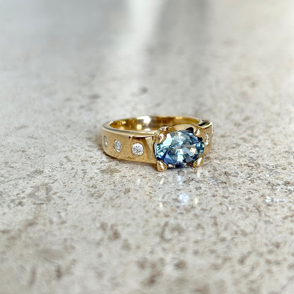 Bague Jonc - Or Jaune 750 Saphir & Diamants