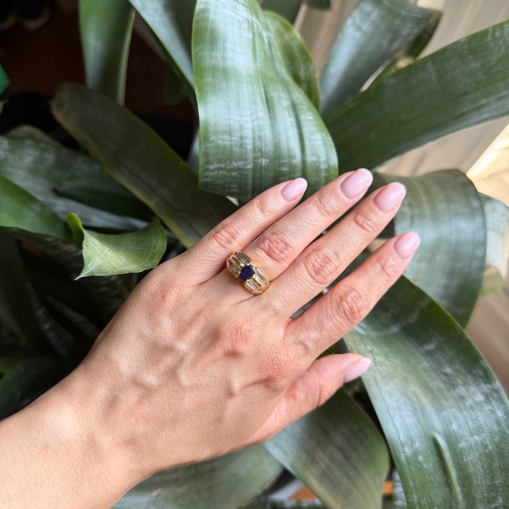 Bague Jonc - Or Jaune 750 Saphir & Diamants