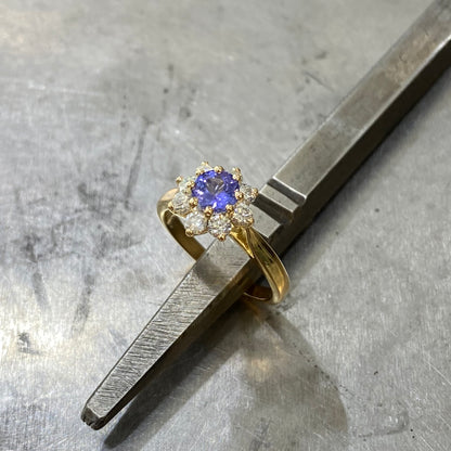 Bague Marguerite - Or Jaune 750 Tanzanite & Diamants Création Fremont