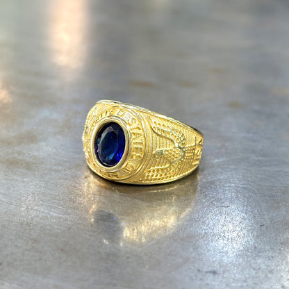 Bague Chevalière Universitaire - Or Jaune 750 & Zircon