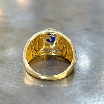 Bague Chevalière Universitaire - Or Jaune 750 & Zircon