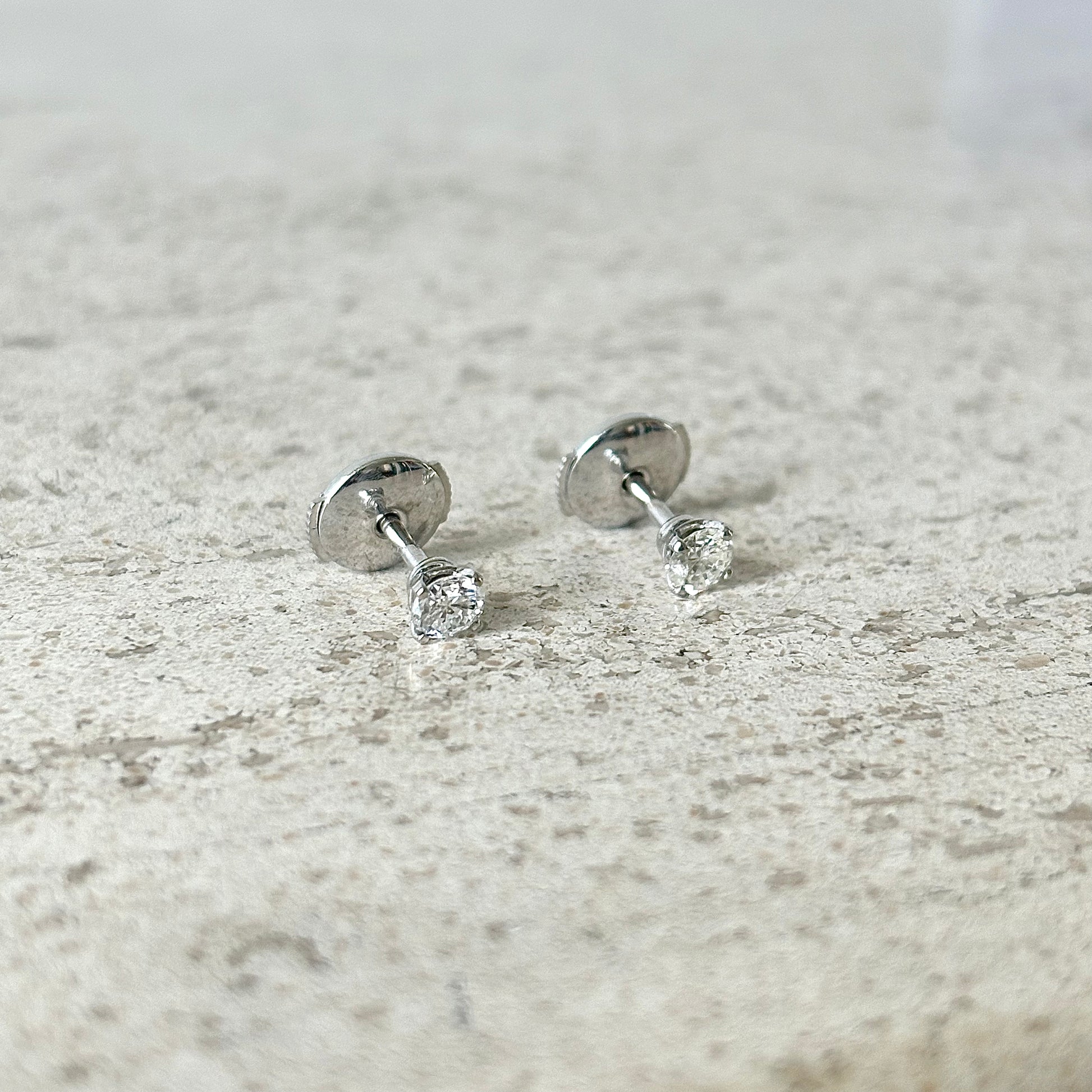 Boucles D'oreilles Puces Solitaire - Or Blanc 750 & Diamants