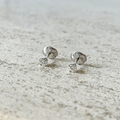 Boucles D'oreilles Puces Solitaire - Or Blanc 750 & Diamants