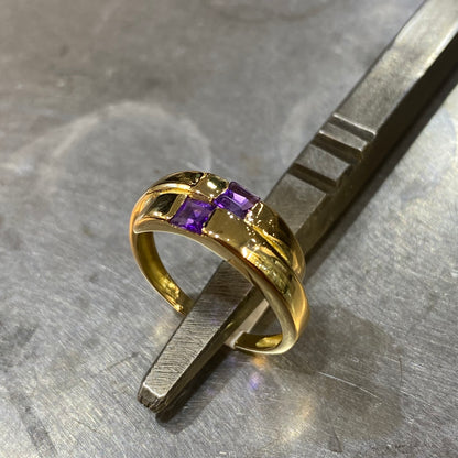 Bague Carreau - Or Jaune 750 & Améthystes