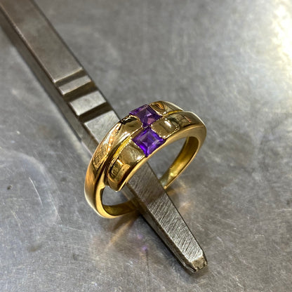 Bague Carreau - Or Jaune 750 & Améthystes