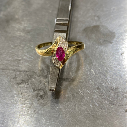 Bague Bandeau - Or Jaune 750 Rubis & Diamants Occasion