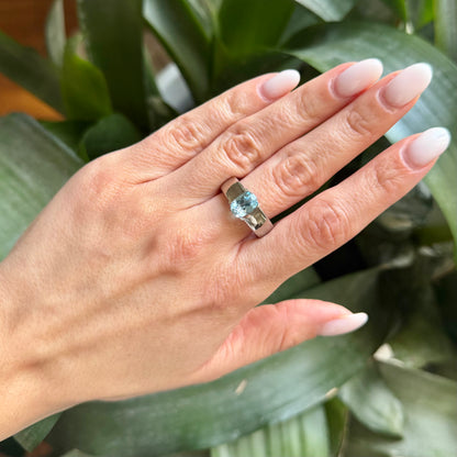 Bague Jonc - Or Blanc 750 Topaze & Diamant