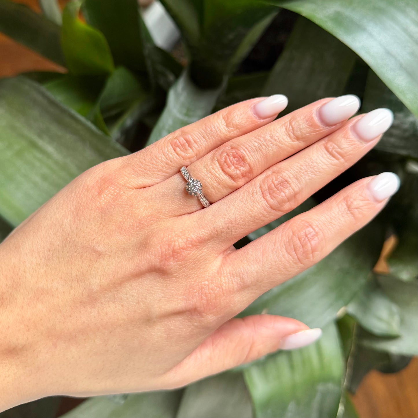 Bague Solitaire Vintage - Or Blanc 750 & Diamants