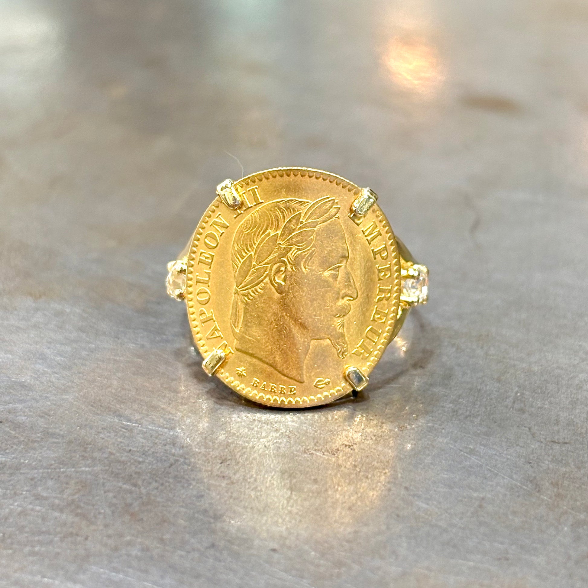 Bague Pièce - Or Jaune 750 & Pièce 10 Francs Napoléon & Diamants