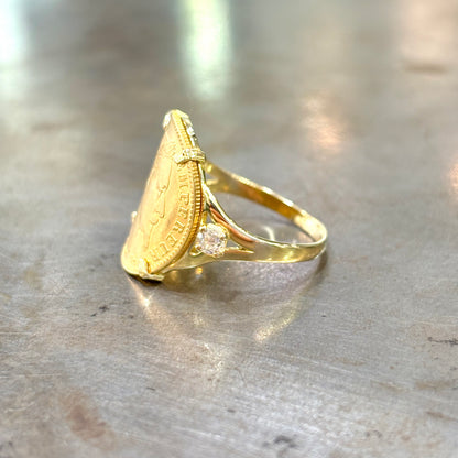 Bague Pièce - Or Jaune 750 & Pièce 10 Francs Napoléon & Diamants
