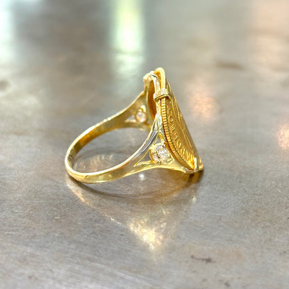 Bague Pièce - Or Jaune 750 & Pièce 10 Francs Napoléon & Diamants
