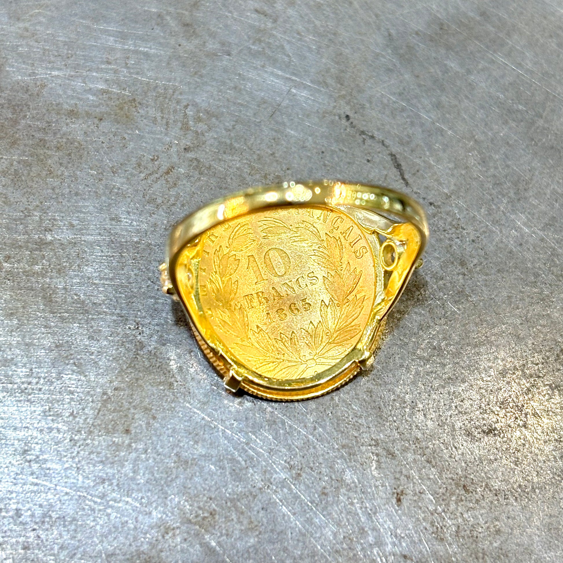 Bague Pièce - Or Jaune 750 & Pièce 10 Francs Napoléon & Diamants